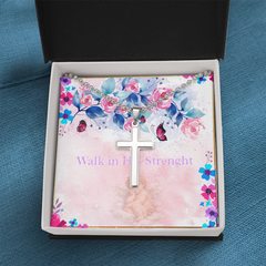 Walk In His Strength Christian Cross Necklace