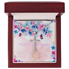 Walk In His Strength Christian Cross Necklace