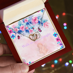 Walk In His Strength Interlocking Heart Necklace