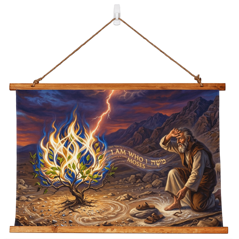 Moses At The Burning Bush Wood Framed Wall Tapestry