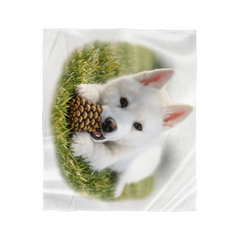 White Puppy Siberian Husky Mink Touch Fleece Blanket