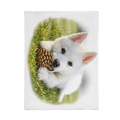 White Puppy Siberian Husky Mink Touch Fleece Blanket