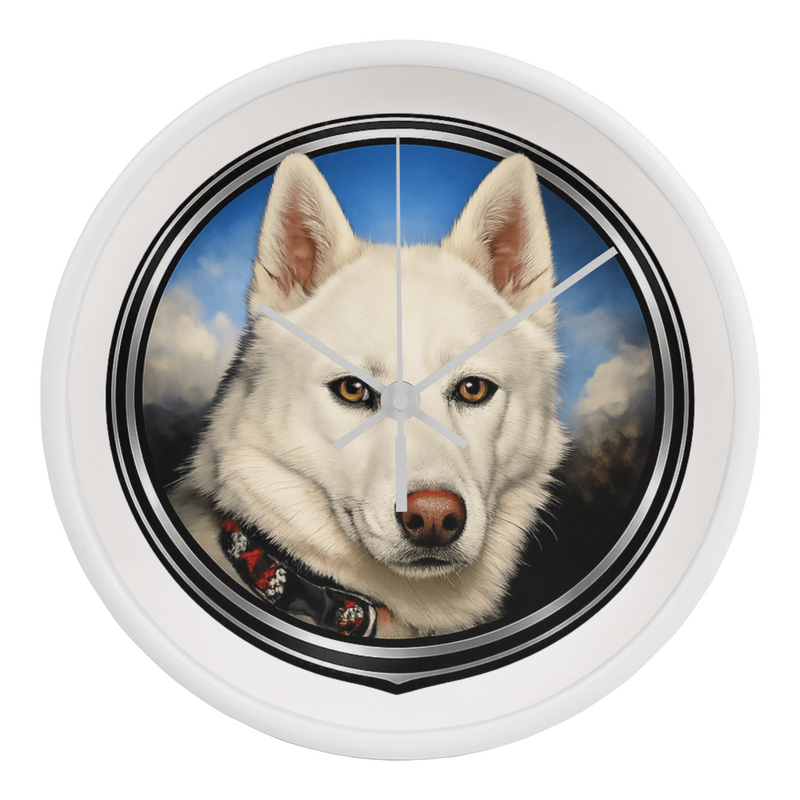 White Siberian Husky Dog Clock Wall Art