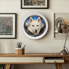 White Siberian Husky Dog Clock Wall Art