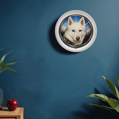 White Siberian Husky Dog Clock Wall Art