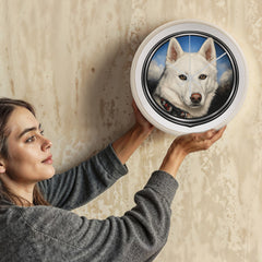 White Siberian Husky Dog Clock Wall Art