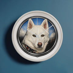 White Siberian Husky Dog Clock Wall Art