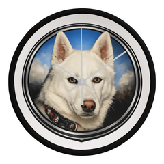 White Siberian Husky Dog Clock Wall Art