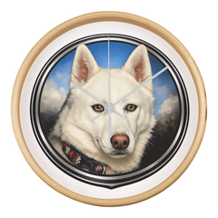 White Siberian Husky Dog Clock Wall Art