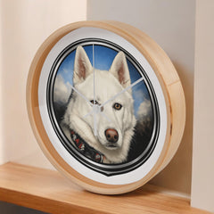 White Siberian Husky Dog Clock Wall Art