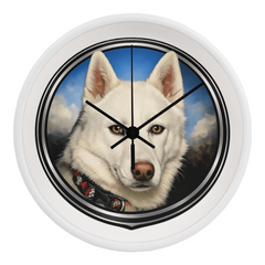 White Siberian Husky Dog Clock Wall Art