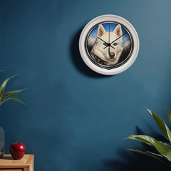 White Siberian Husky Dog Clock Wall Art
