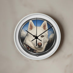 White Siberian Husky Dog Clock Wall Art