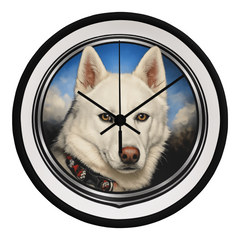 White Siberian Husky Dog Clock Wall Art