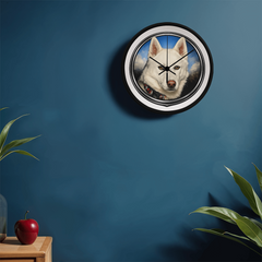 White Siberian Husky Dog Clock Wall Art