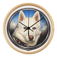 White Siberian Husky Dog Clock Wall Art