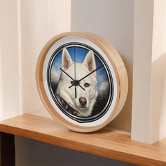 White Siberian Husky Dog Clock Wall Art
