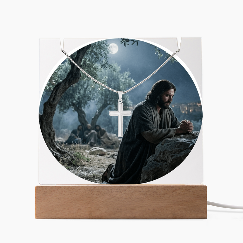 Keepsake Acrylic & Stainless Steel Cross Jesus In The Garden Necklace