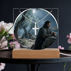 Keepsake Acrylic & Stainless Steel Cross Jesus In The Garden Necklace