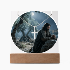 Keepsake Acrylic & Stainless Steel Cross Jesus In The Garden Necklace