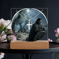 Keepsake Acrylic & Stainless Steel Cross Jesus In The Garden Necklace