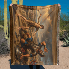 David Defeats Goliath In Battle Printed Woven Blanket