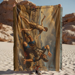 David Defeats Goliath In Battle Printed Woven Blanket