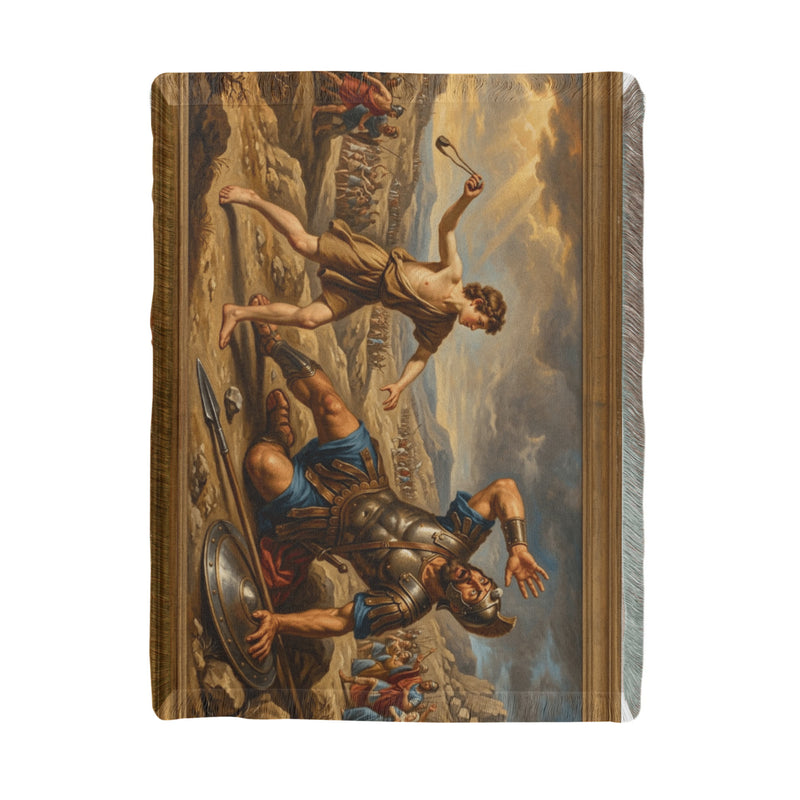 David Defeats Goliath In Battle Printed Woven Blanket